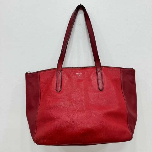 Fossil, genuine leather shoulder handbag purse two toned bright red color - Picture 1 of 6